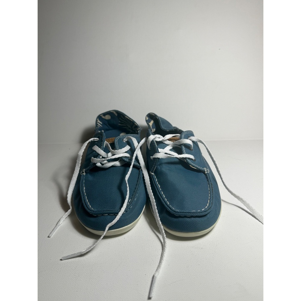 OluKai Blue Women's Canvas Boat Shoes White Laces Sz 9.5 NWOT